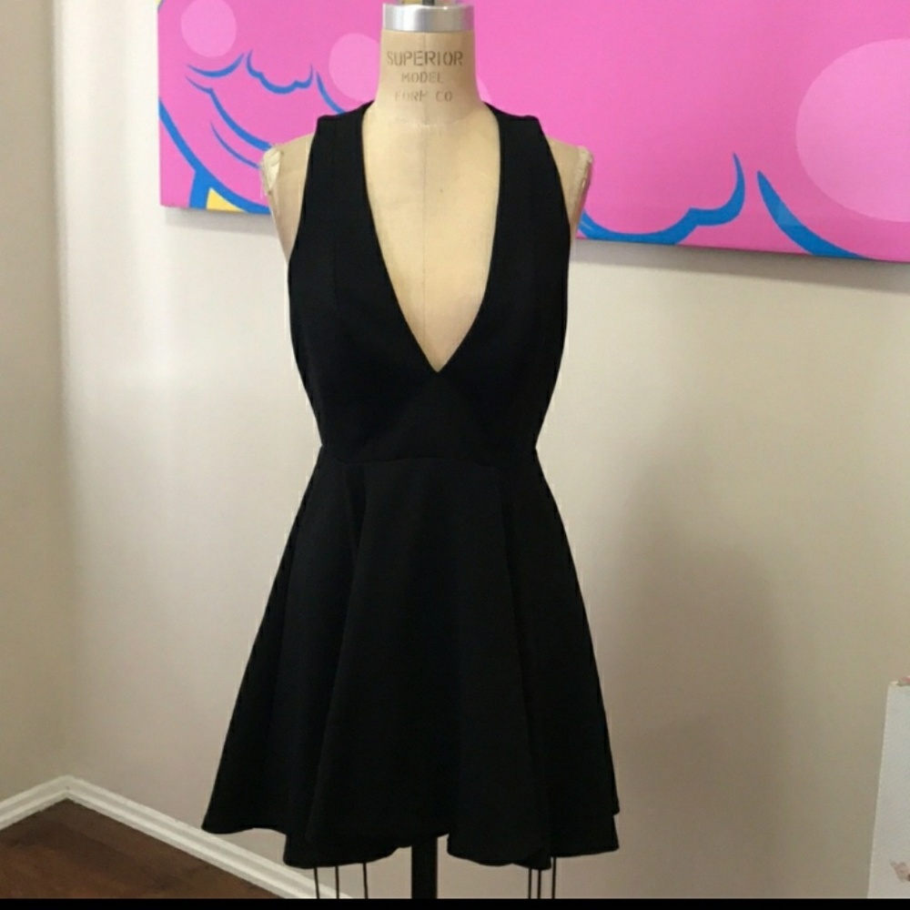 ANGL Sexy Black Deep V Neck Razor Back Dress